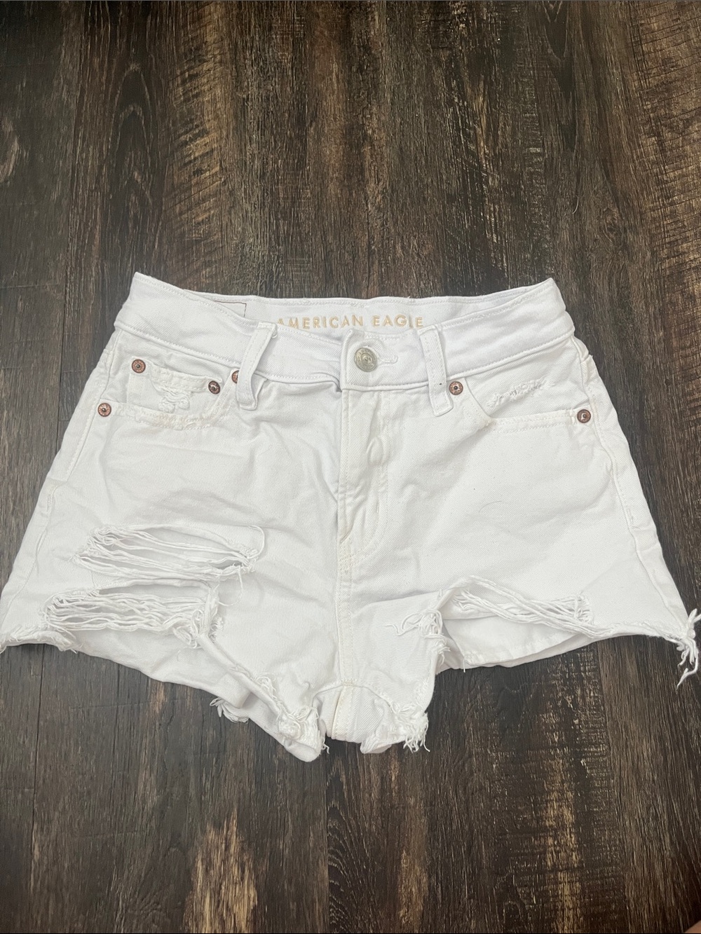 American Eagle Outfitters White Distressed High-Rise Jean Shorts